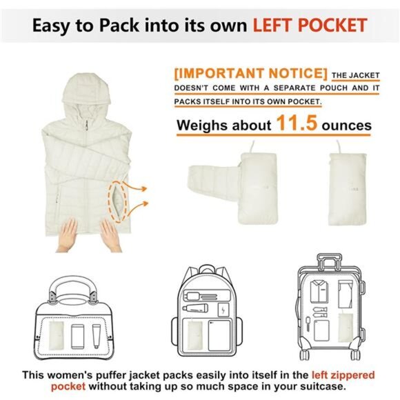 Outdoor Ventures Women's Packable Lightweight Full-Zip Puffer Jacket with Hood - Picture 2 of 6